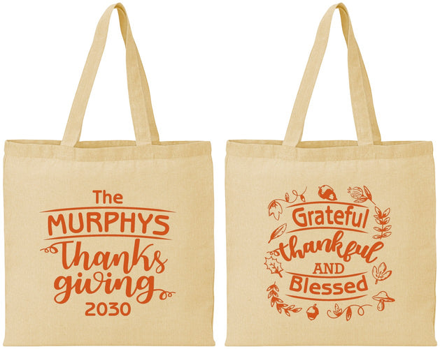 Personalized Thanksgiving Cotton Tote Bags - Grateful Blessed | 260028