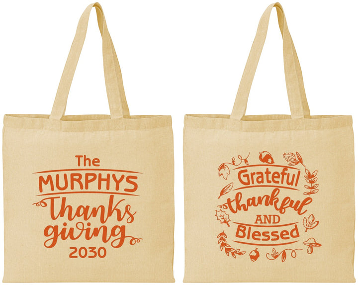 Personalized Thanksgiving Cotton Tote Bags - Grateful Blessed | 260028