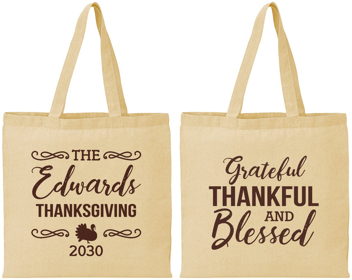 Personalized Thanksgiving Cotton Tote Bags - Grateful Blessed | 260030