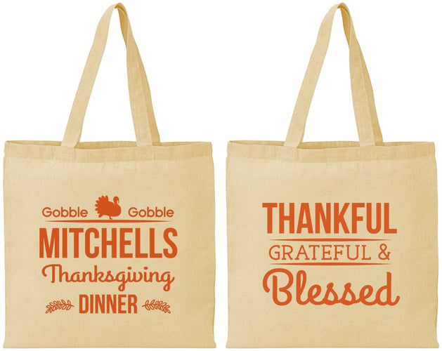 Personalized Thanksgiving Cotton Tote Bags - Thankful Blessed | 260032