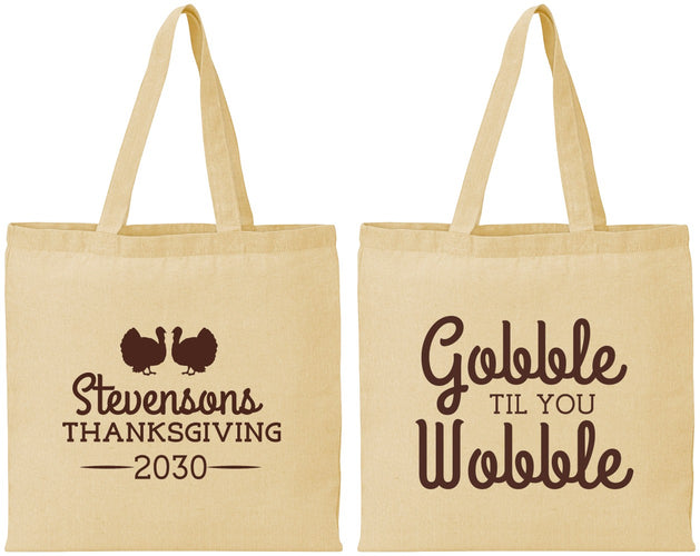 Personalized Thanksgiving Cotton Tote Bags - Gobble Til You Wobble | 260034