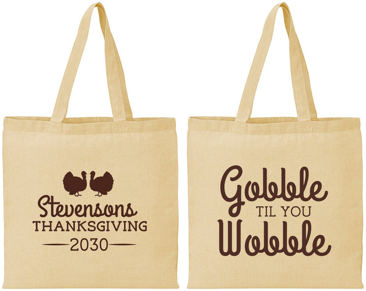Personalized Thanksgiving Cotton Tote Bags - Gobble Til You Wobble | 260034