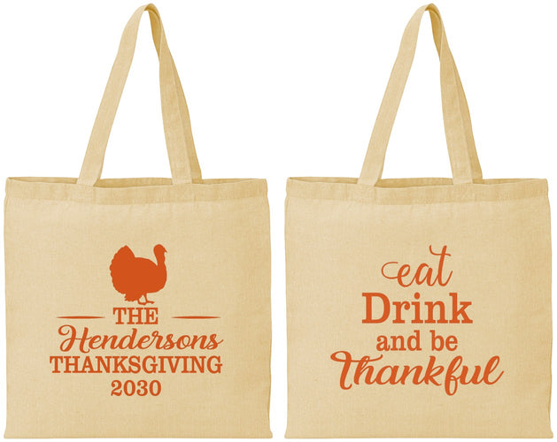 Personalized Thanksgiving Cotton Tote Bags - Eat Drink Thankful | 260036