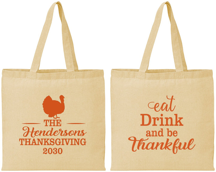 Personalized Thanksgiving Cotton Tote Bags - Eat Drink Thankful | 260036