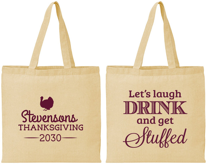 Personalized Thanksgiving Cotton Tote Bags - Turkey Stuffed | 260037