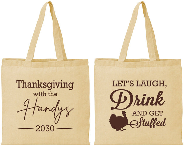 Personalized Thanksgiving Cotton Tote Bags - Turkey Stuffed | 260038