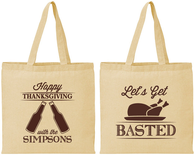 Personalized Thanksgiving Cotton Tote Bags - Lets Get Basted | 260039