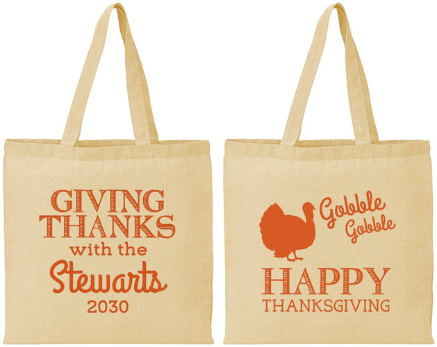 Personalized Thanksgiving Cotton Tote Bags - Gobble Gobble | 260040
