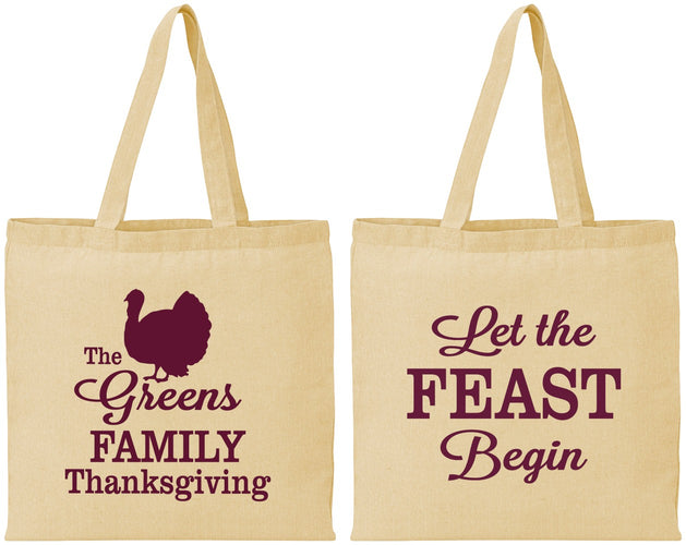 Personalized Thanksgiving Cotton Tote Bags - Let The Feast Begin | 260041