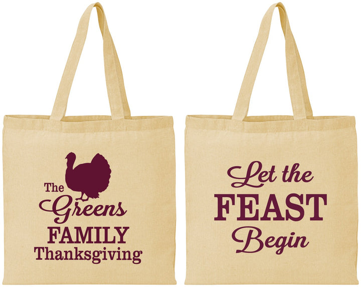 Personalized Thanksgiving Cotton Tote Bags - Let The Feast Begin | 260041
