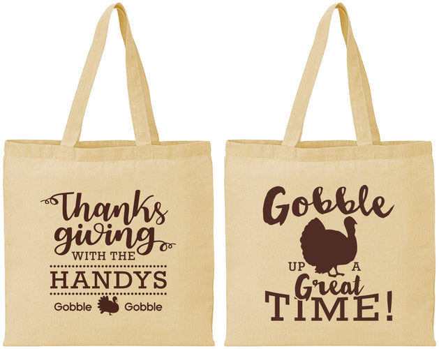 Personalized Thanksgiving Cotton Tote Bags - Turkey Gobble | 260043