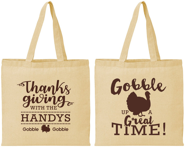 Personalized Thanksgiving Cotton Tote Bags - Turkey Gobble | 260043