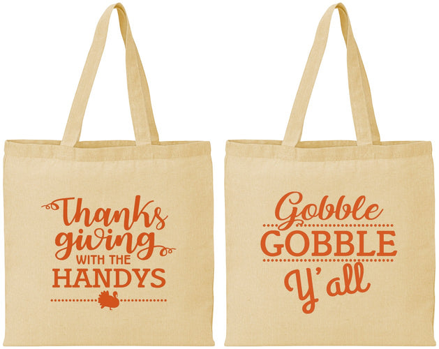 Personalized Thanksgiving Cotton Tote Bags - Gobble Gobble | 260044