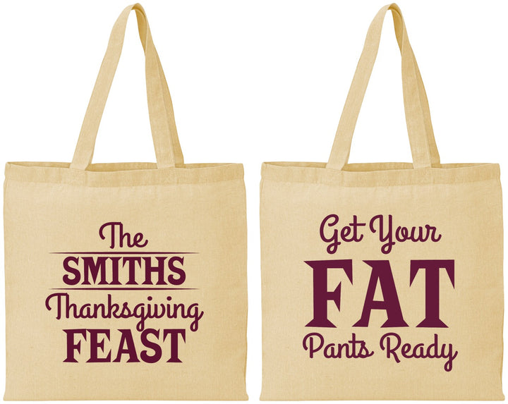 Personalized Thanksgiving Cotton Tote Bags - Fat Pants Ready | 260045