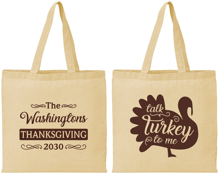 Personalized Thanksgiving Cotton Tote Bags - Talk Turkey To Me | 260046