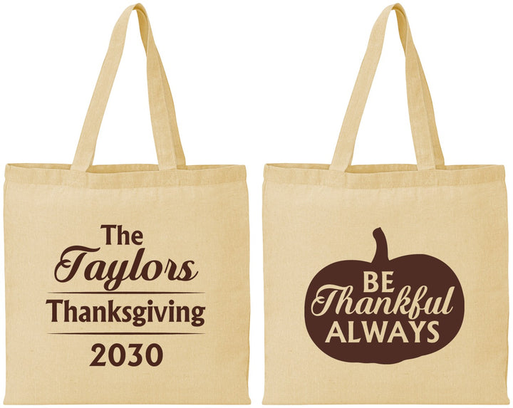 Personalized Thanksgiving Cotton Tote Bags - Pumpkin Thankful | 260047