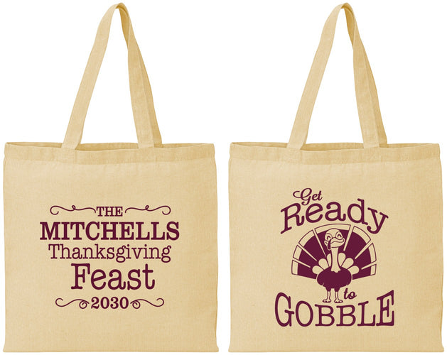 Personalized Thanksgiving Cotton Tote Bags - Turkey Gobble | 260049
