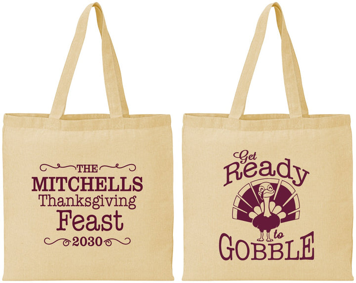 Personalized Thanksgiving Cotton Tote Bags - Turkey Gobble | 260049