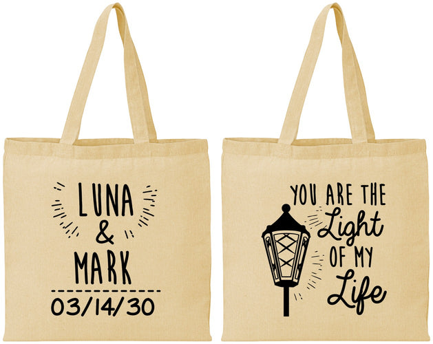 Personalized Wedding Cotton Tote Bags - You Are The Light Of My Life | 261