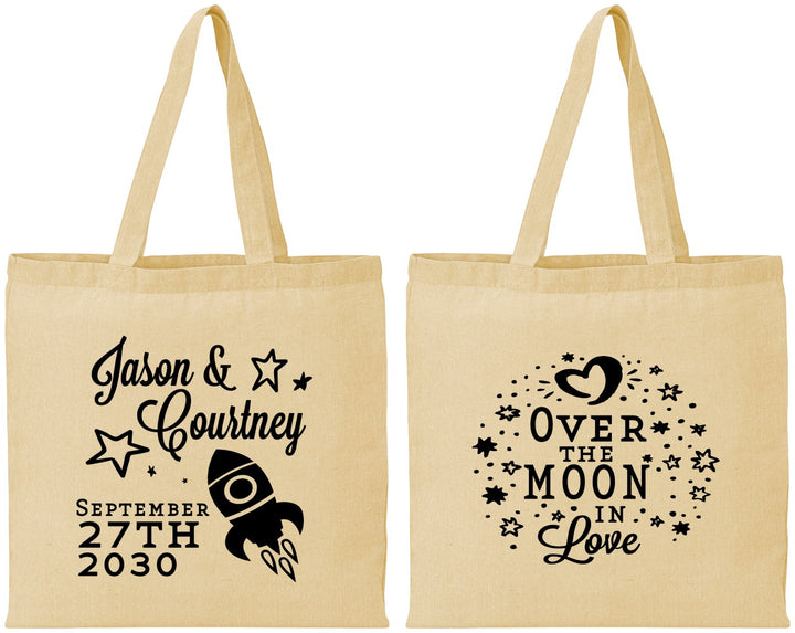 Personalized Wedding Cotton Tote Bags - Over The Moon In Love | 267