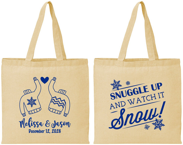 Personalized Wedding Cotton Tote Bags - Christmas Snow | 268