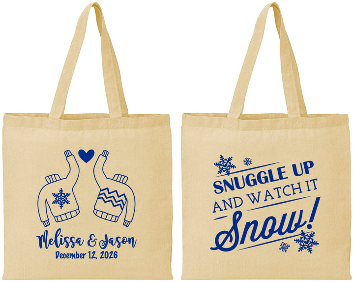 Personalized Wedding Cotton Tote Bags - Christmas Snow | 268