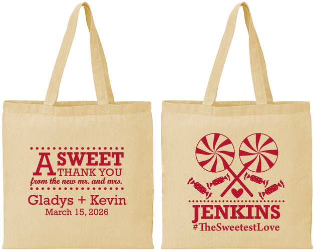 Personalized Wedding Cotton Tote Bags - Sweet Thank You | 269