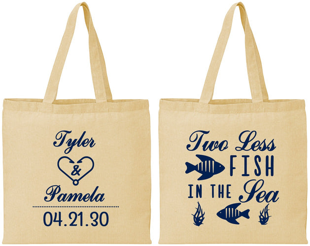 Personalized Wedding Cotton Tote Bags - Two Less Fish In The Sea | 270