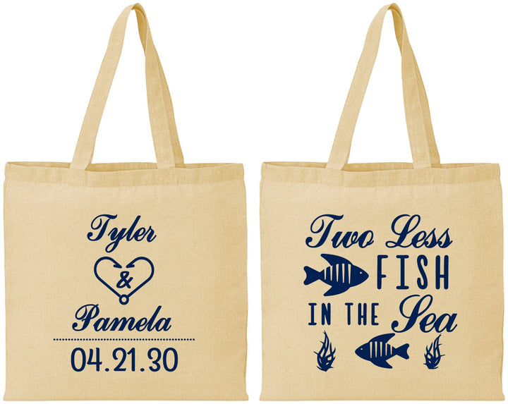 Personalized Wedding Cotton Tote Bags - Two Less Fish In The Sea | 270