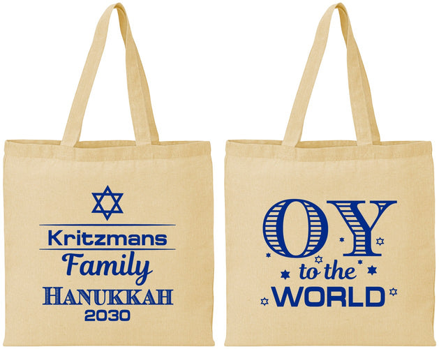 Personalized Hanukkah Cotton Tote Bags - Oy To The World | 270000
