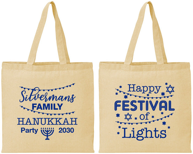 Personalized Hanukkah Cotton Tote Bags - Festival Of Lights | 270006