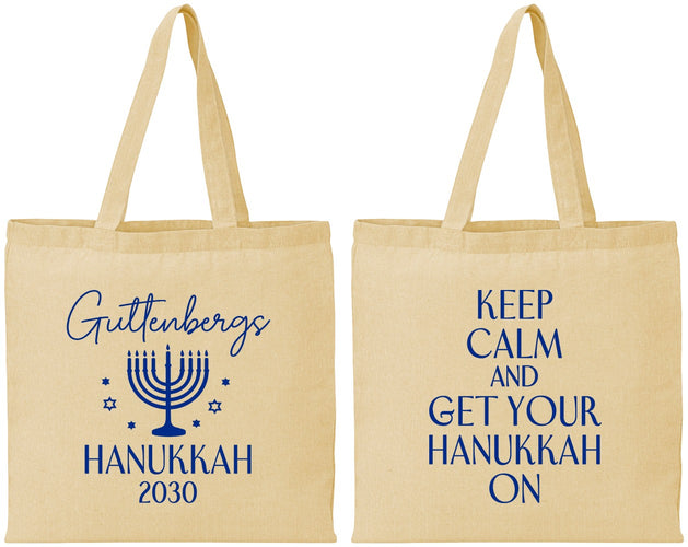 Personalized Hanukkah Cotton Tote Bags - Menorah | 270008