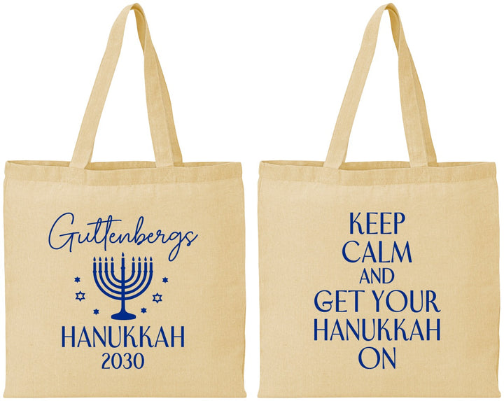 Personalized Hanukkah Cotton Tote Bags - Menorah | 270008