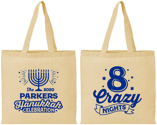 Personalized Hanukkah Cotton Tote Bags - Eight Crazy Nights | 270010