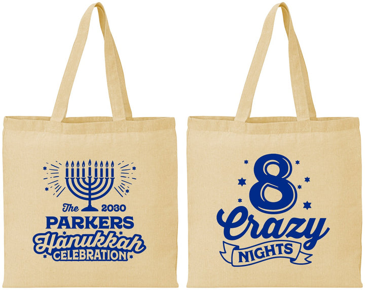Personalized Hanukkah Cotton Tote Bags - Eight Crazy Nights | 270010