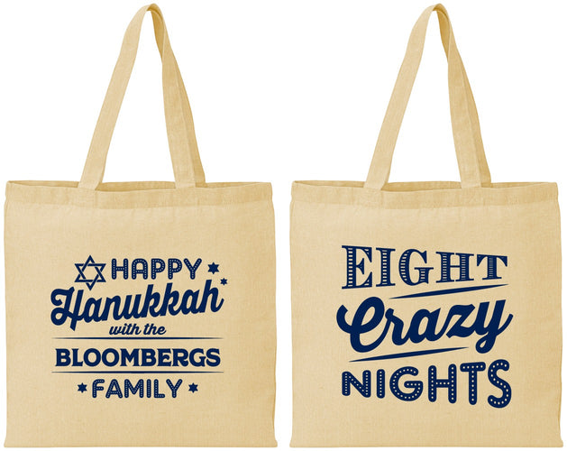 Personalized Hanukkah Cotton Tote Bags - Eight Crazy Nights | 270011