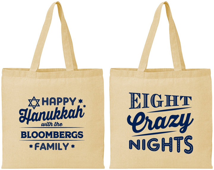 Personalized Hanukkah Cotton Tote Bags - Eight Crazy Nights | 270011