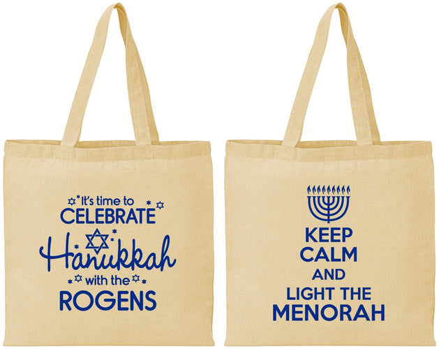 Personalized Hanukkah Cotton Tote Bags - Menorah | 270013