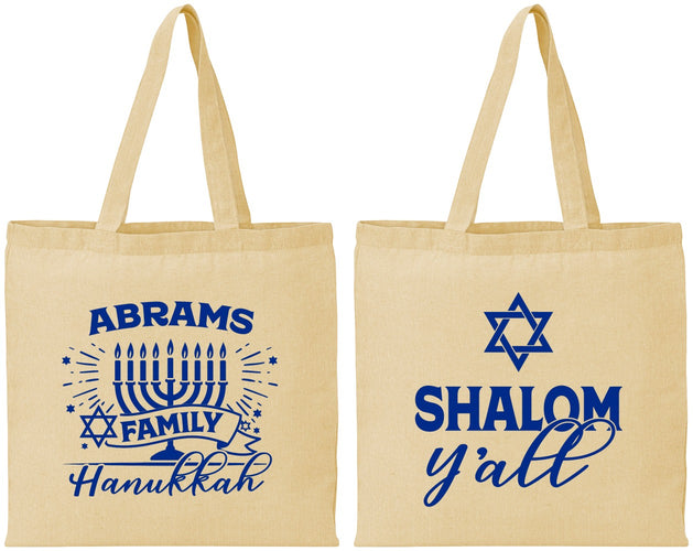 Personalized Hanukkah Cotton Tote Bags - Shalom | 270014