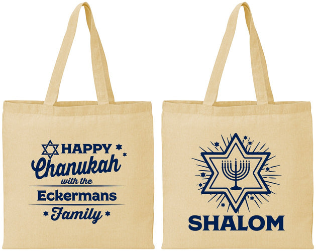 Personalized Hanukkah Cotton Tote Bags - Shalom | 270015