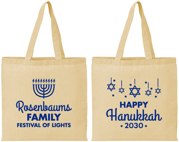 Personalized Hanukkah Cotton Tote Bags - Menorah | 270016