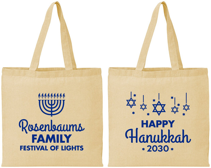 Personalized Hanukkah Cotton Tote Bags - Menorah | 270016