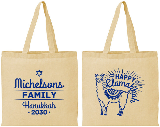 Personalized Hanukkah Cotton Tote Bags - Llamakkah | 270017