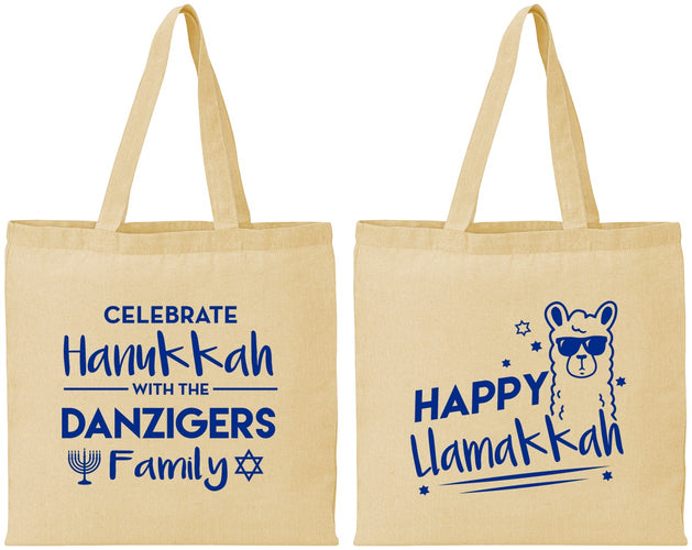 Personalized Hanukkah Cotton Tote Bags - Llamakkah | 270018