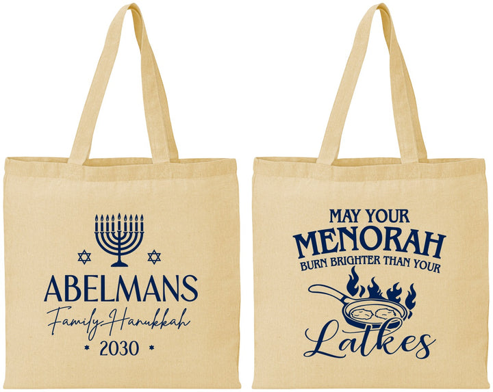 Personalized Hanukkah Cotton Tote Bags - Menorah Latkes | 270019