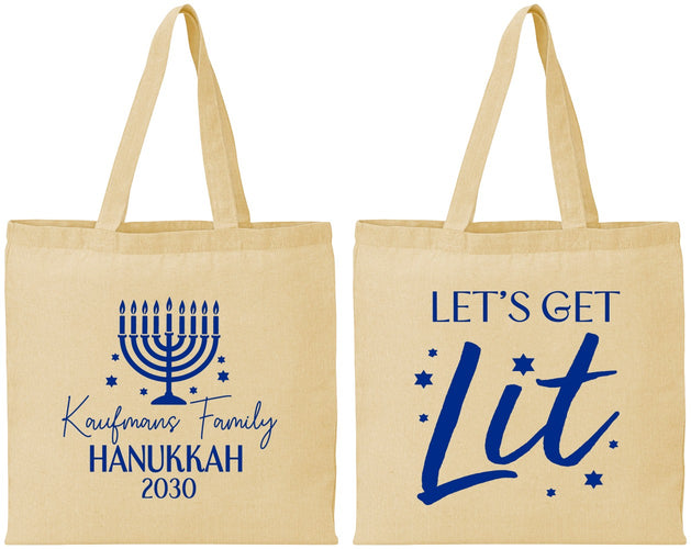 Personalized Hanukkah Cotton Tote Bags - Lets Get Lit | 270020