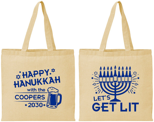 Personalized Hanukkah Cotton Tote Bags - Lets Get Lit | 270021