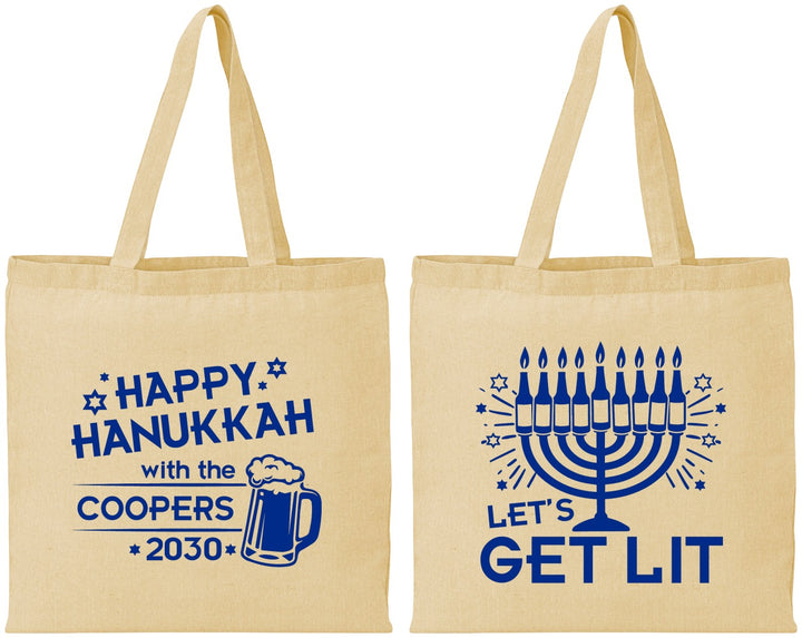 Personalized Hanukkah Cotton Tote Bags - Lets Get Lit | 270021
