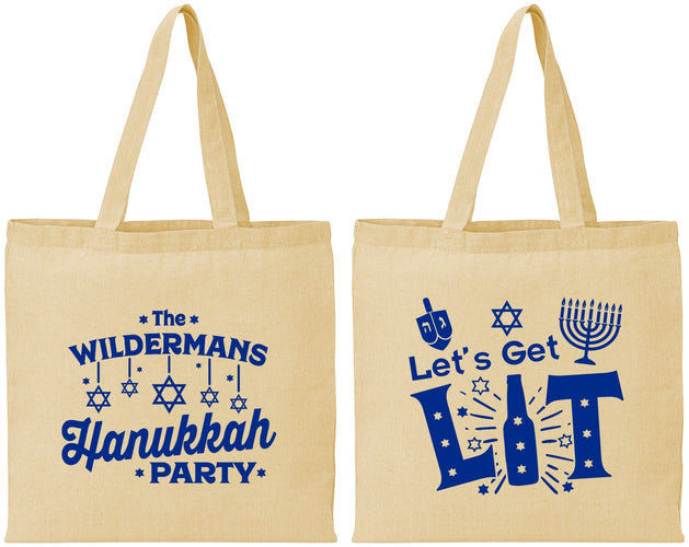 Personalized Hanukkah Cotton Tote Bags - Lets Get Lit | 270022