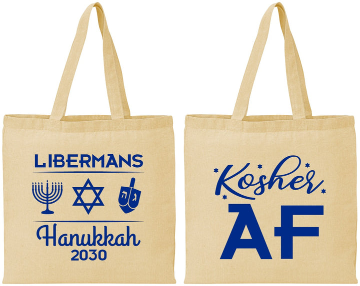 Personalized Hanukkah Cotton Tote Bags - Menorah Dreidel | 270024